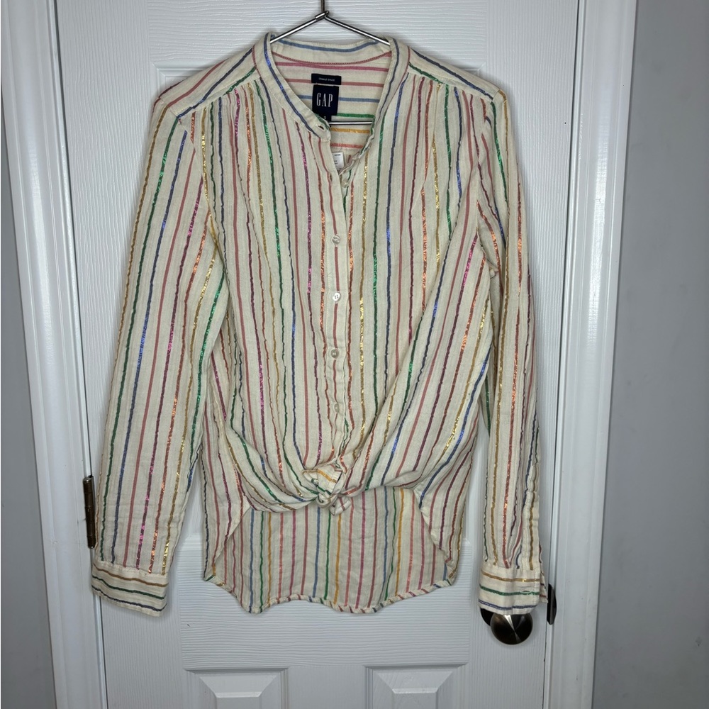GAP Crinkle Gause colorful stripe button down